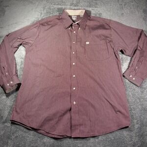 Cinch Mens XL Burgundy White Pinstripe Western Button Down Shirt Long Sleeve